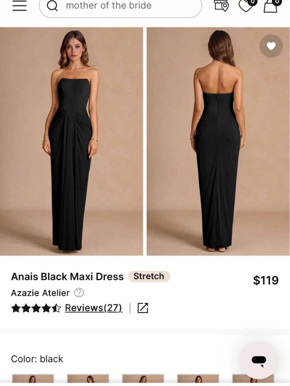 Azazie Black Strapless Draped Maxi Dress